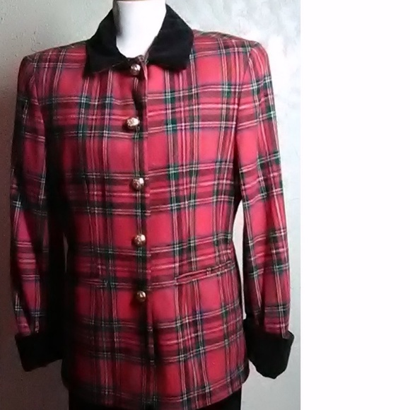 Savannah Vintage Red Plaid Blazer Size 14 - Picture 2 of 6